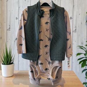 Carter's Green Vest and Dinosaur Bodysuit Set